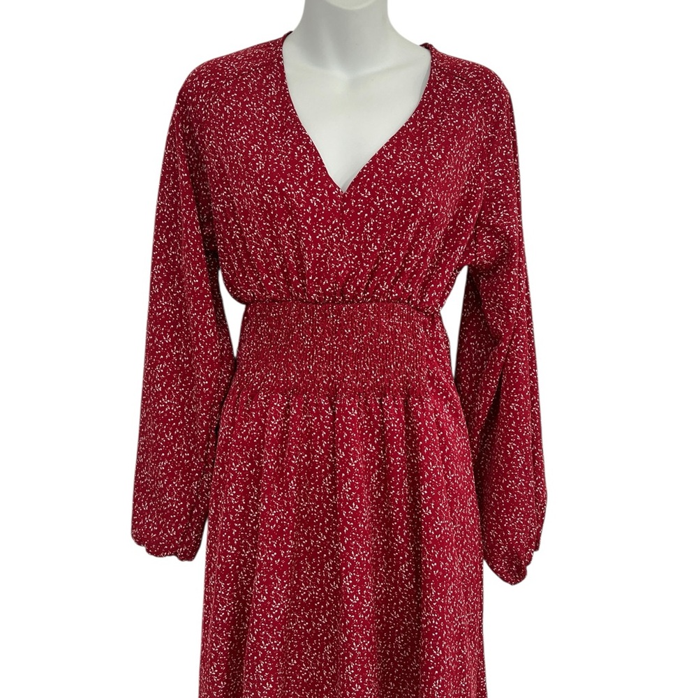 Red Long Sleeve Dress in Lightweight Polyester Material, for Spring Summer Fall